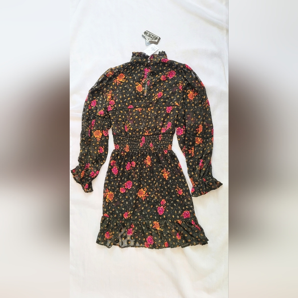 NWT!Spring Boho Sheer Textured Elegant High-Neck Women's Floral Midi Dress Small - Picture 8 of 17